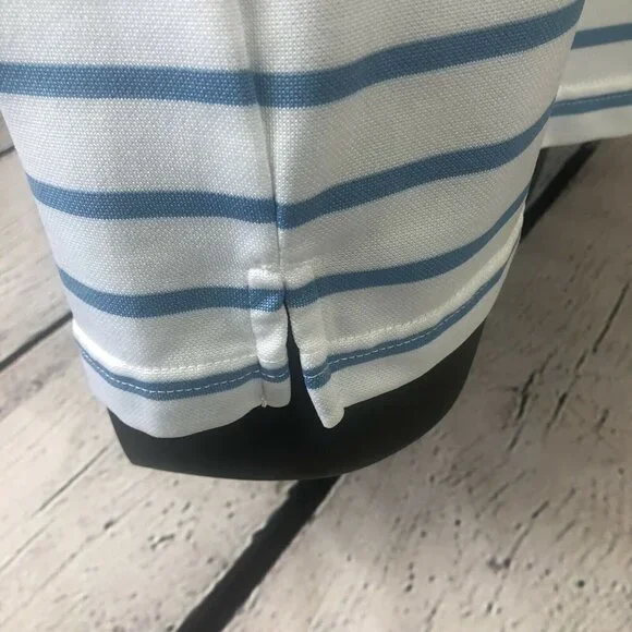 Arnold Palmer Polo Golf Shirt Medium White Blue Stripe Embroidered Umbrella Logo - Picture 7 of 9